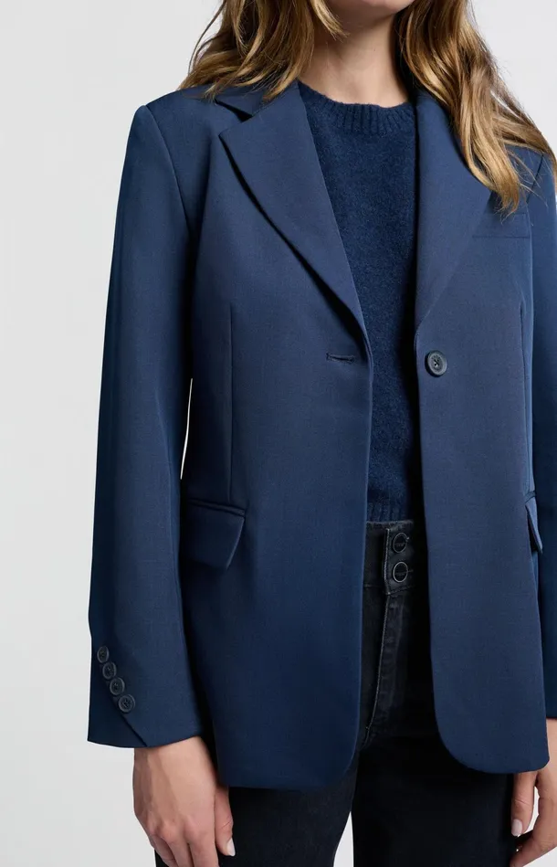 Woven Blazer With Pockets And Button Details On Sleeves Outer Space Blue Women YAYA Blazers Woven Blazer With Pockets And Button Details On Sleeves Outer Space Blue Women YAYA Blazers
