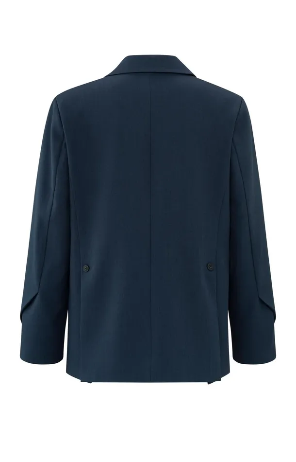 Woven Blazer With Pockets And Button Details On Sleeves Outer Space Blue Women YAYA Blazers Woven Blazer With Pockets And Button Details On Sleeves Outer Space Blue Women YAYA Blazers