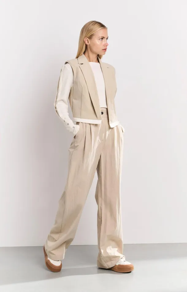 Woven Cotton Highwaist Trousers With Oversized Fit Twill Beige Women YAYA Trousers Woven Cotton Highwaist Trousers With Oversized Fit Twill Beige Women YAYA Trousers