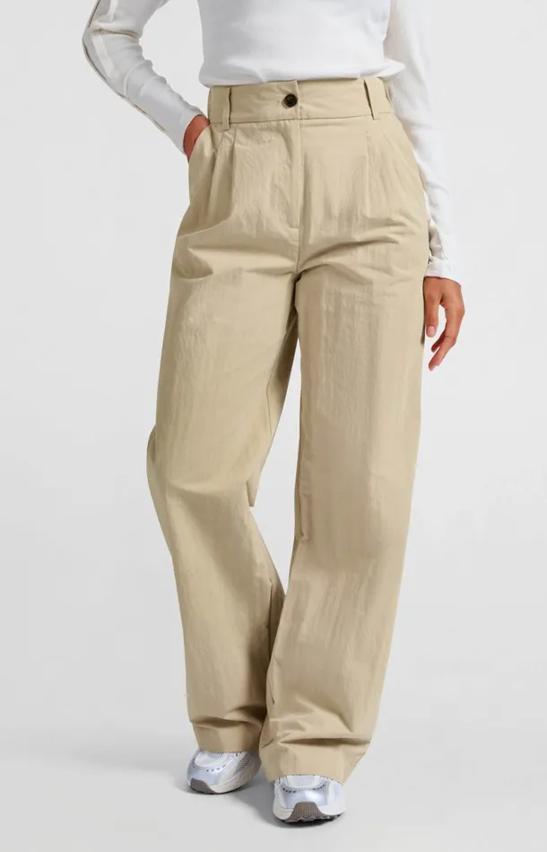 Woven Cotton Highwaist Trousers With Oversized Fit Twill Beige Women YAYA Trousers Woven Cotton Highwaist Trousers With Oversized Fit Twill Beige Women YAYA Trousers