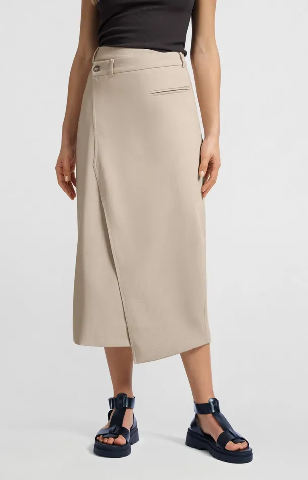 Woven Melange Midi Skirt With Slit Humus Beige Melange Women YAYA Skirts Woven Melange Midi Skirt With Slit Humus Beige Melange Women YAYA Skirts