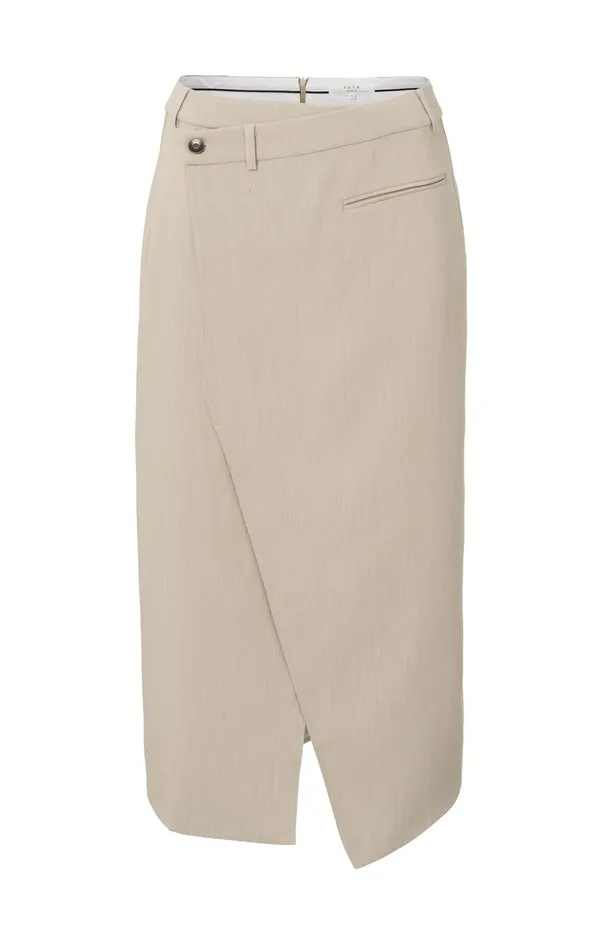 Woven Melange Midi Skirt With Slit Humus Beige Melange Women YAYA Skirts Woven Melange Midi Skirt With Slit Humus Beige Melange Women YAYA Skirts
