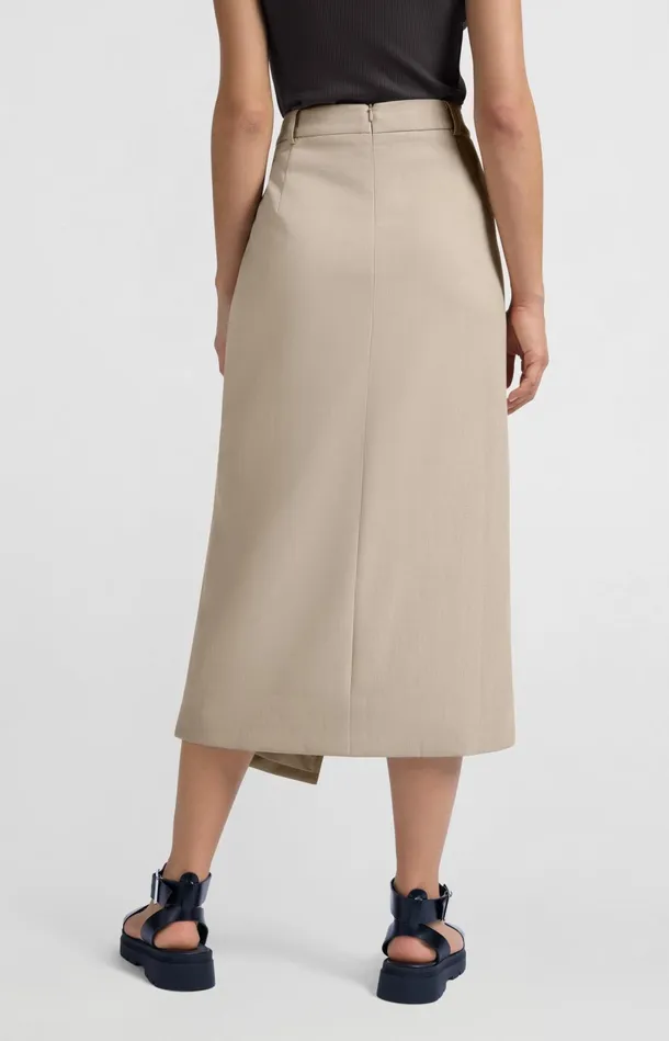Woven Melange Midi Skirt With Slit Humus Beige Melange Women YAYA Skirts Woven Melange Midi Skirt With Slit Humus Beige Melange Women YAYA Skirts