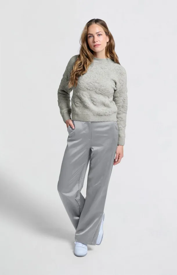 Woven Satin Trousers With Wide Legs And Pockets Light Metal Grey Women YAYA Trousers Woven Satin Trousers With Wide Legs And Pockets Light Metal Grey Women YAYA Trousers
