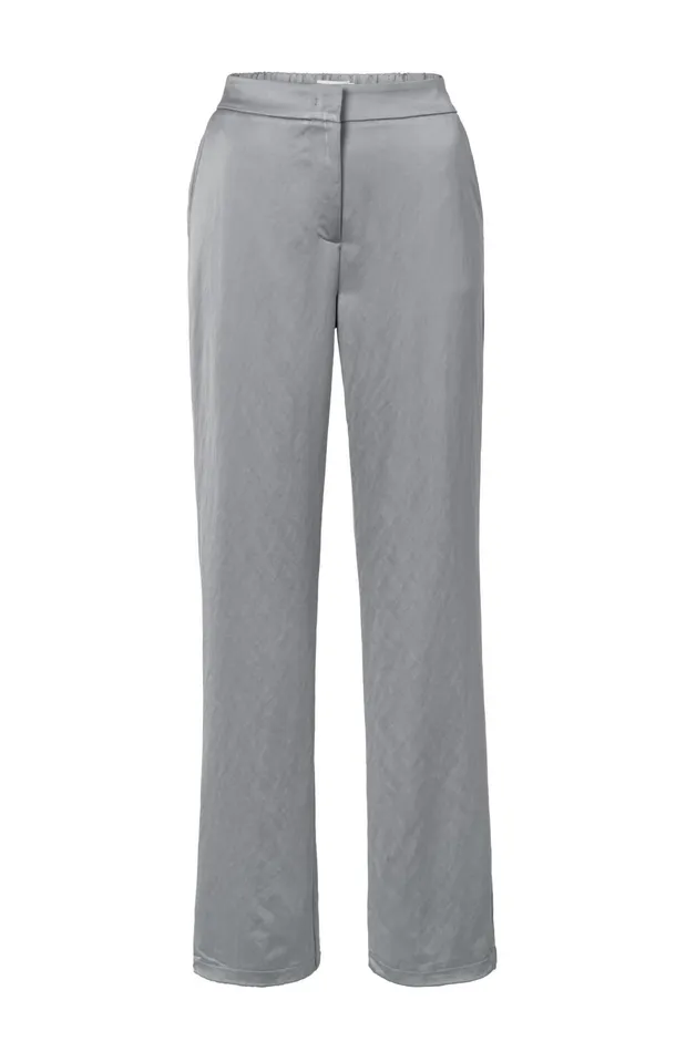 Woven Satin Trousers With Wide Legs And Pockets Light Metal Grey Women YAYA Trousers Woven Satin Trousers With Wide Legs And Pockets Light Metal Grey Women YAYA Trousers