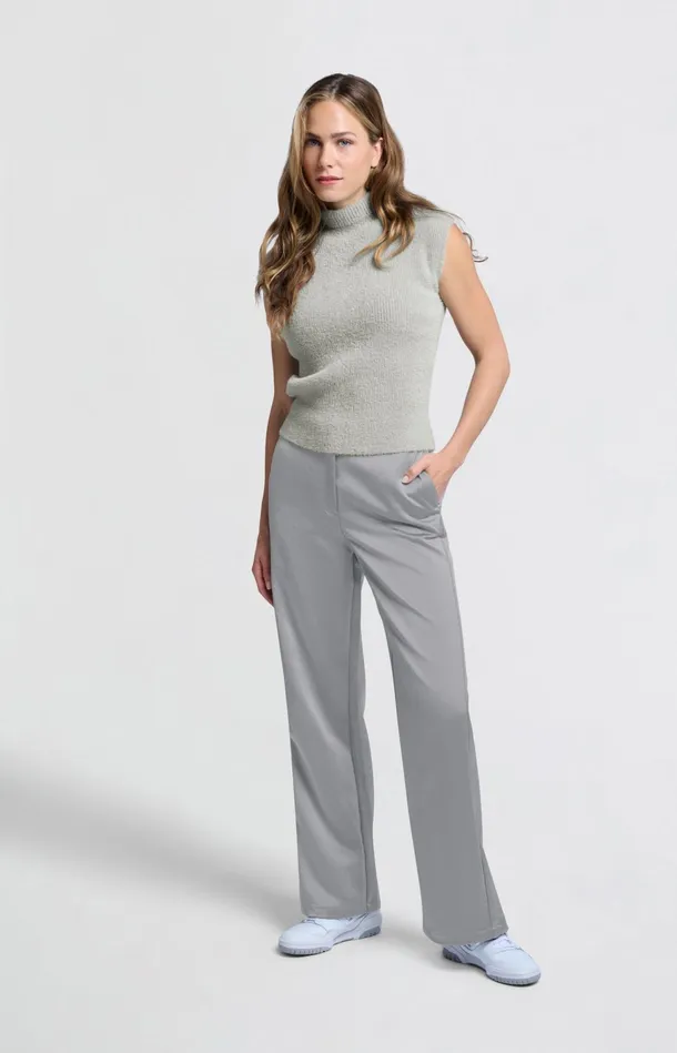 Woven Satin Trousers With Wide Legs And Pockets Light Metal Grey Women YAYA Trousers Woven Satin Trousers With Wide Legs And Pockets Light Metal Grey Women YAYA Trousers