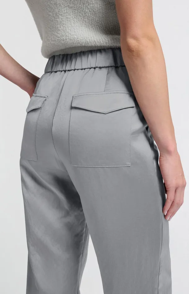 Woven Satin Trousers With Wide Legs And Pockets Light Metal Grey Women YAYA Trousers Woven Satin Trousers With Wide Legs And Pockets Light Metal Grey Women YAYA Trousers