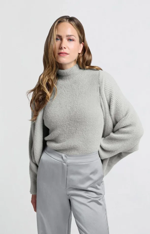 Woven Satin Trousers With Wide Legs And Pockets Light Metal Grey Women YAYA Trousers Woven Satin Trousers With Wide Legs And Pockets Light Metal Grey Women YAYA Trousers