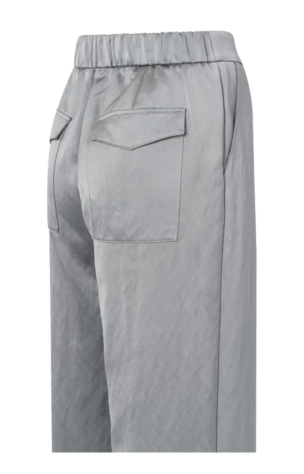 Woven Satin Trousers With Wide Legs And Pockets Light Metal Grey Women YAYA Trousers Woven Satin Trousers With Wide Legs And Pockets Light Metal Grey Women YAYA Trousers