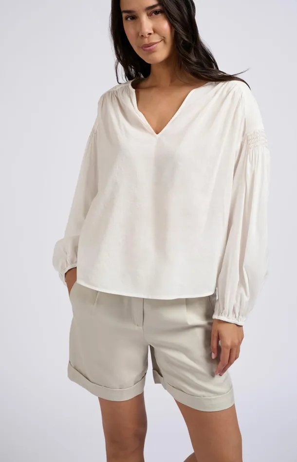 Woven Top With Vneck Long Sleeves And Shoulder Details Blanc De Blanc White Women YAYA Blouses Woven Top With Vneck Long Sleeves And Shoulder Details Blanc De Blanc White Women YAYA Blouses