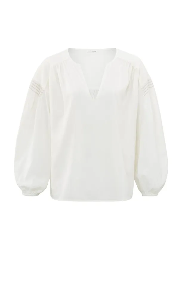 Woven Top With Vneck Long Sleeves And Shoulder Details Blanc De Blanc White Women YAYA Blouses Woven Top With Vneck Long Sleeves And Shoulder Details Blanc De Blanc White Women YAYA Blouses