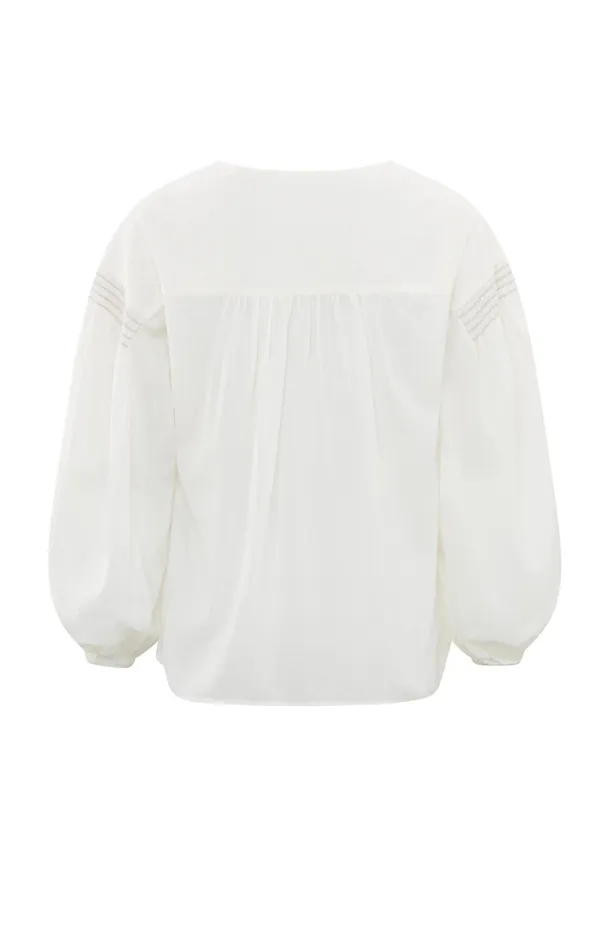 Woven Top With Vneck Long Sleeves And Shoulder Details Blanc De Blanc White Women YAYA Blouses Woven Top With Vneck Long Sleeves And Shoulder Details Blanc De Blanc White Women YAYA Blouses