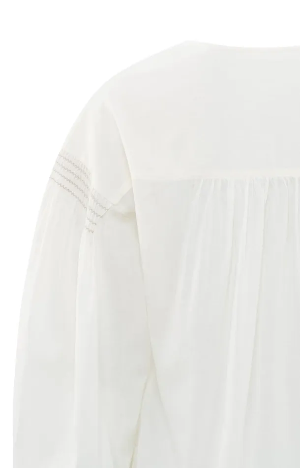 Woven Top With Vneck Long Sleeves And Shoulder Details Blanc De Blanc White Women YAYA Blouses Woven Top With Vneck Long Sleeves And Shoulder Details Blanc De Blanc White Women YAYA Blouses