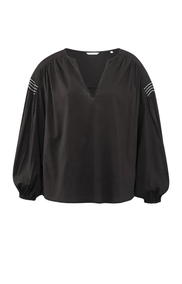 Woven Top With Vneck Long Sleeves And Shoulder Details Licorice Black Women YAYA Blouses Woven Top With Vneck Long Sleeves And Shoulder Details Licorice Black Women YAYA Blouses