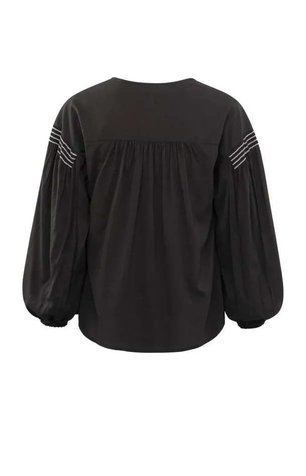 Woven Top With Vneck Long Sleeves And Shoulder Details Licorice Black Women YAYA Blouses Woven Top With Vneck Long Sleeves And Shoulder Details Licorice Black Women YAYA Blouses