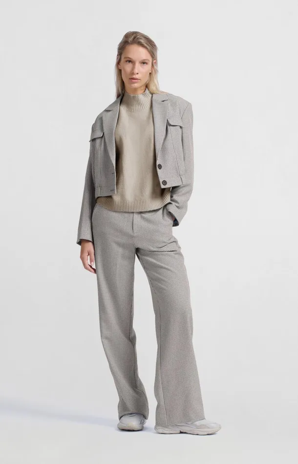 Woven Trousers With Check Pattern And Wide Legs Feather Grey Dessin Women YAYA Trousers Woven Trousers With Check Pattern And Wide Legs Feather Grey Dessin Women YAYA Trousers
