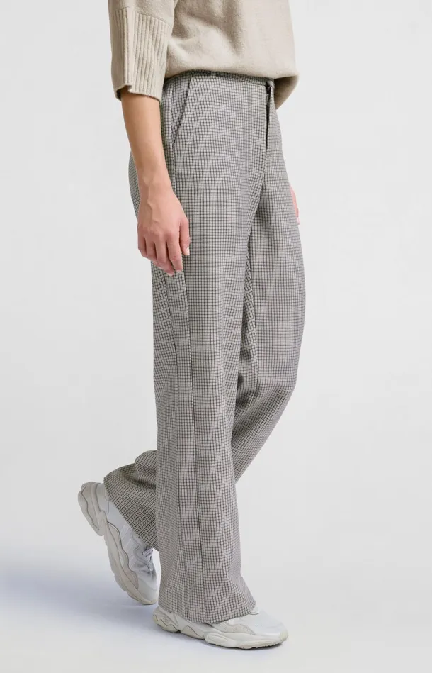 Woven Trousers With Check Pattern And Wide Legs Feather Grey Dessin Women YAYA Trousers Woven Trousers With Check Pattern And Wide Legs Feather Grey Dessin Women YAYA Trousers