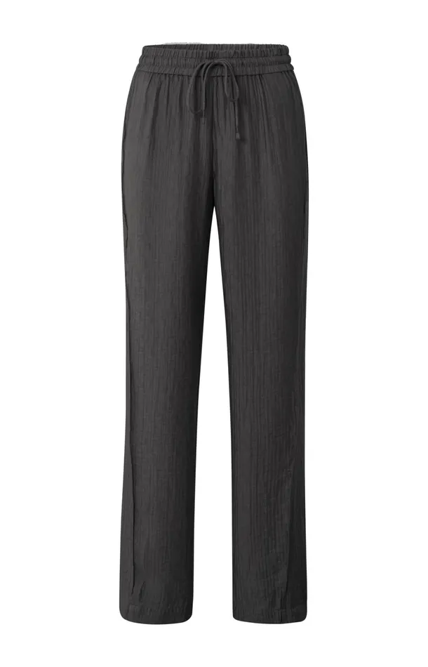 Woven Wide Leg Trousers With Drawstring In Airy Fit Licorice Black Women YAYA Trousers Woven Wide Leg Trousers With Drawstring In Airy Fit Licorice Black Women YAYA Trousers