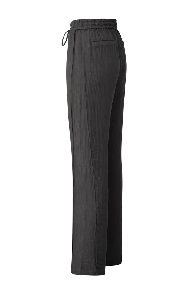Woven Wide Leg Trousers With Drawstring In Airy Fit Licorice Black Women YAYA Trousers Woven Wide Leg Trousers With Drawstring In Airy Fit Licorice Black Women YAYA Trousers
